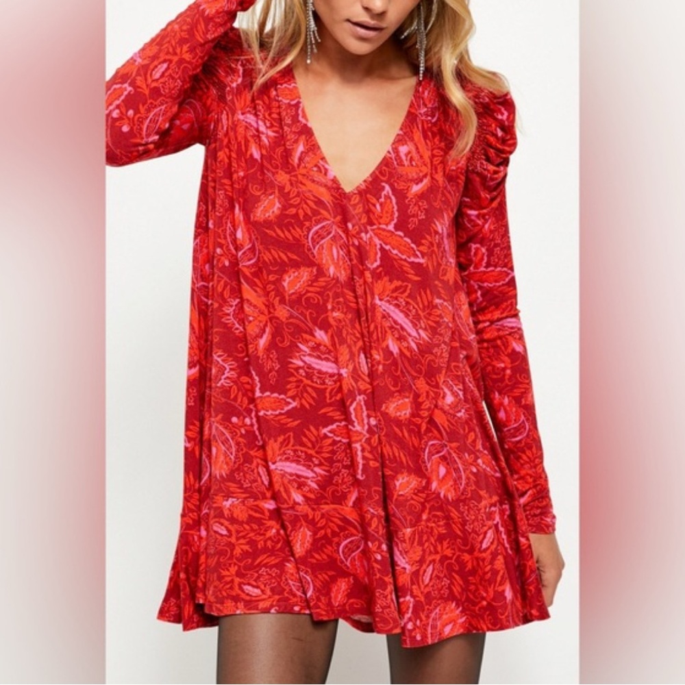 Free People Red and Pink Floral Dress